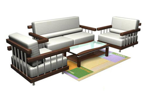 木质沙发茶几组合3D模型设计