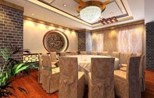 中式酒店餐厅模型