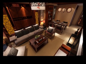 中式复古客厅模型