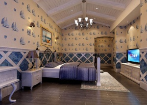 蓝色海洋主题卧室3D模型