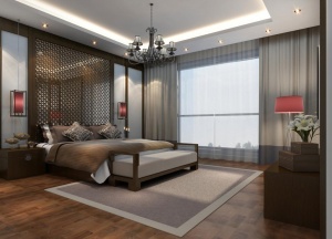 中式卧室3D模型效果图