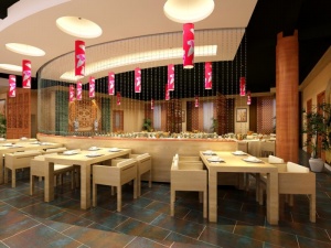 现代中式餐厅室内模型