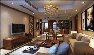 现代中式家装客厅3D模型