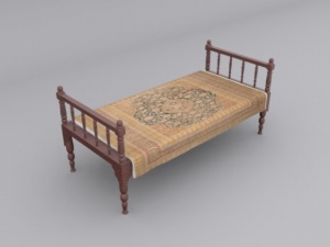 单人实木床3D模型