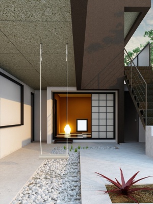 现代庭院3D模型效果图