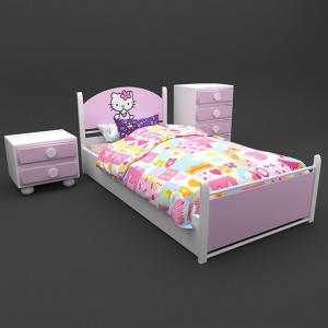 粉色凯蒂猫单人床3D模型