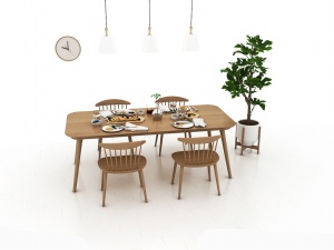 现代木质餐桌3D模型