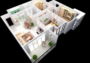 室内家装俯视图3D模型