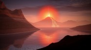 火山爆发山水风景图片