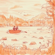 情侣游湖绘画图片