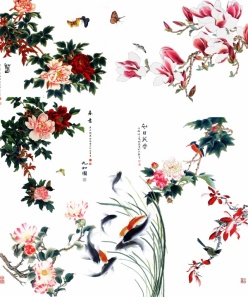 中国风工笔花鸟设计PS素材