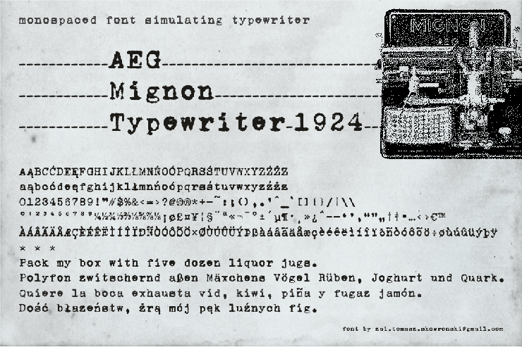 AEG Mignon Typewriter 1924字体 1