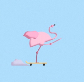 粉色火烈鸟演绎滑板技巧flash动画