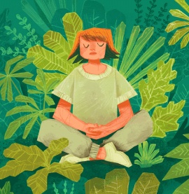 女孩在绿植环绕冥想flash动画