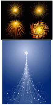 爆炸光线与圣诞树矢量图