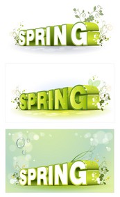 spring花纹立体字矢量图下载