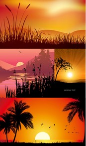 美丽夕阳背景矢量素材