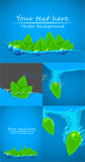 炫蓝绿叶矢量素材下载