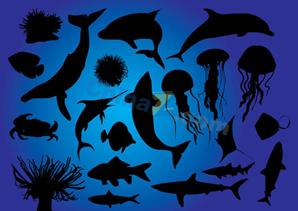 海底动物剪影矢量素材矢量下载