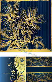 金色蓝底花纹背景矢量图