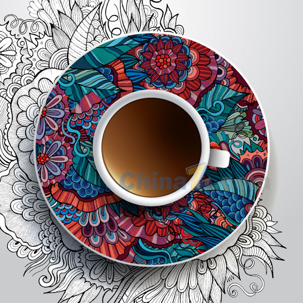 复古花纹装饰矢量咖啡杯矢量下载