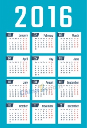 2016年日历矢量模板