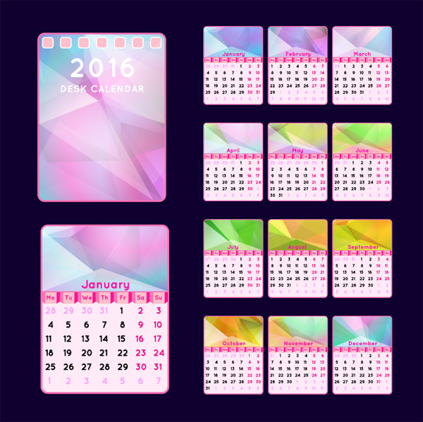 2016粉色系日历矢量图矢量下载