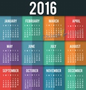 2016炫彩色块创意日历矢量