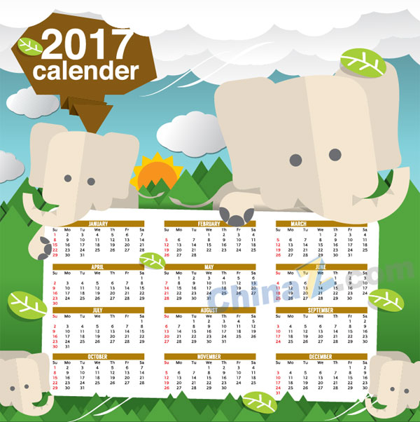 2017卡通动物矢量日历设计矢量下载