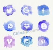 蓝色水彩绘社交媒体图标矢量图