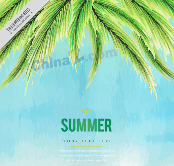 彩绘夏季椰子树叶矢量素材矢量下载