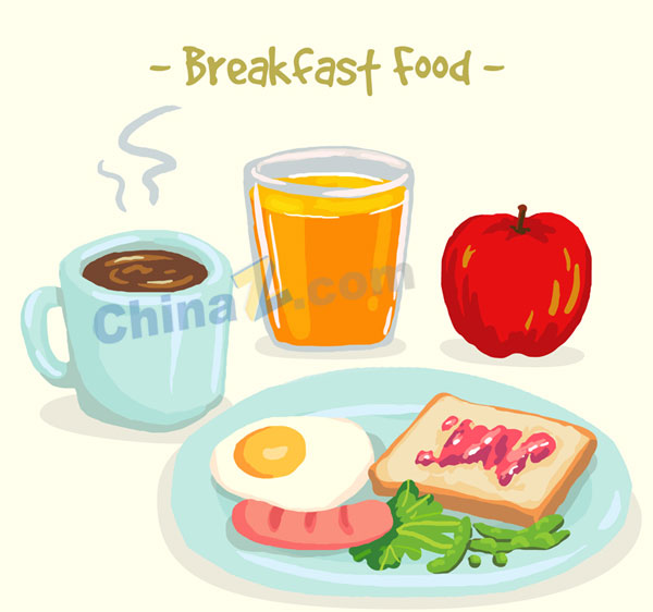 水彩绘美味早餐食物矢量素材矢量下载