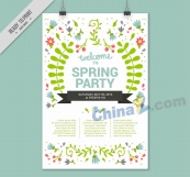 卡通花卉春季派对海报矢量素材