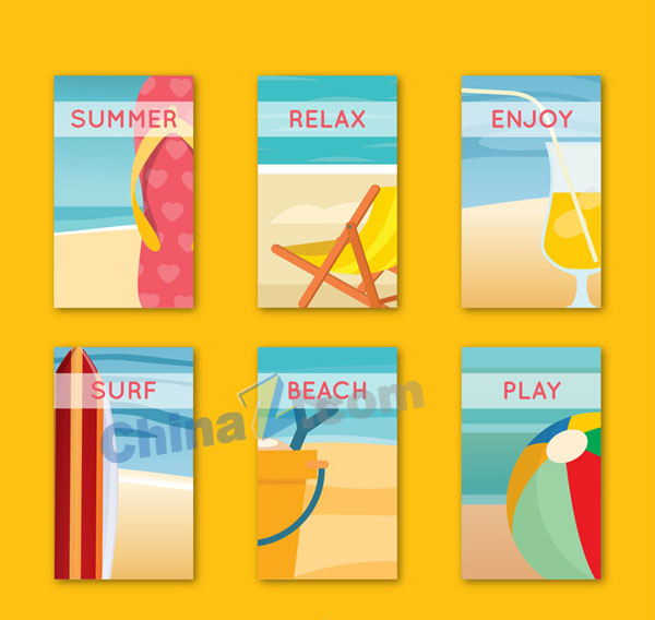 彩色夏季度假卡片矢量素材矢量下载