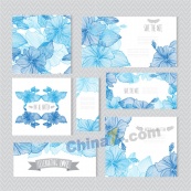 蓝色手绘花卉婚礼卡片矢量图