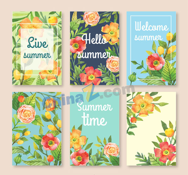 彩色夏季花卉卡片矢量素材矢量下载