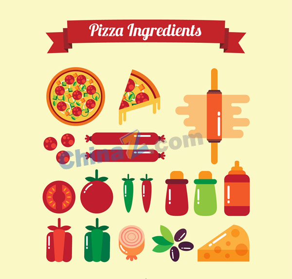 扁平化意大利披萨原料矢量图矢量下载