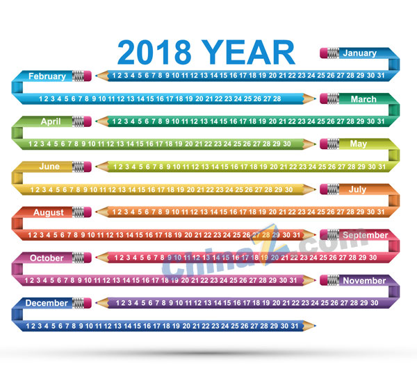 2018彩色铅笔日历矢量下载