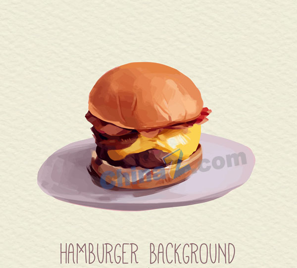 彩绘盘子里的美味汉堡包矢量矢量下载