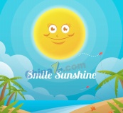 创意微笑太阳和沙滩矢量