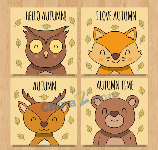 秋季微笑动物卡片矢量素材矢量下载
