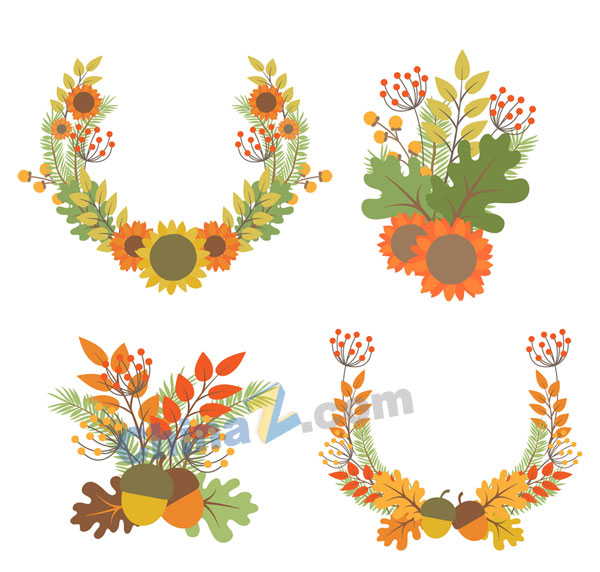 彩色秋季花束和花环矢量图矢量下载