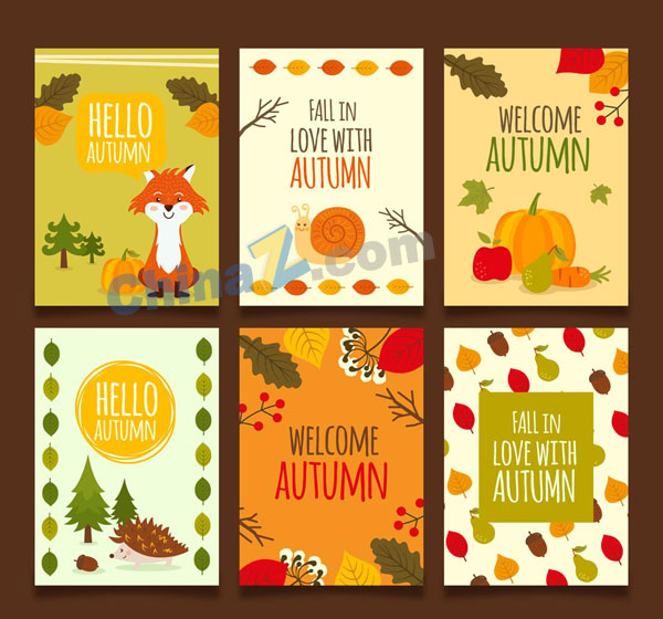秋季动植物卡片矢量素材矢量下载