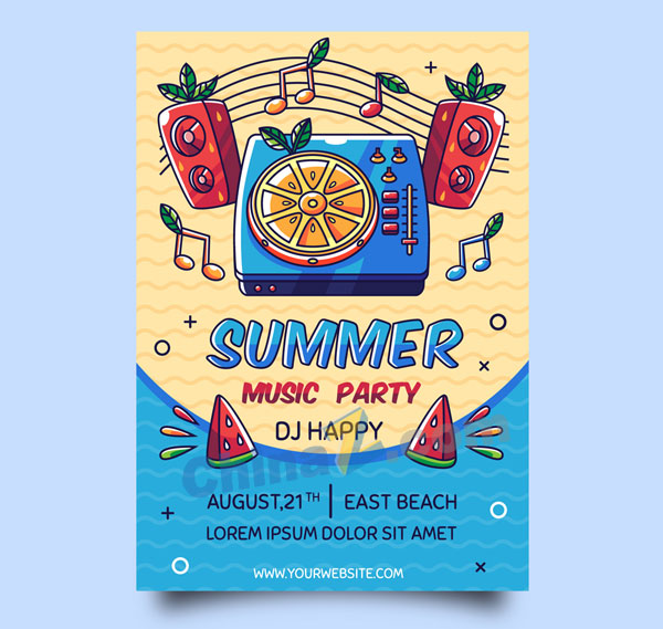 夏季音乐节派对海报矢量图矢量下载