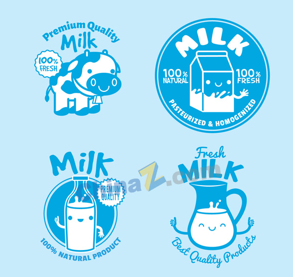 可爱蓝色牛奶标签矢量矢量下载