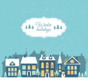 冬季雪夜圣诞小城矢量图