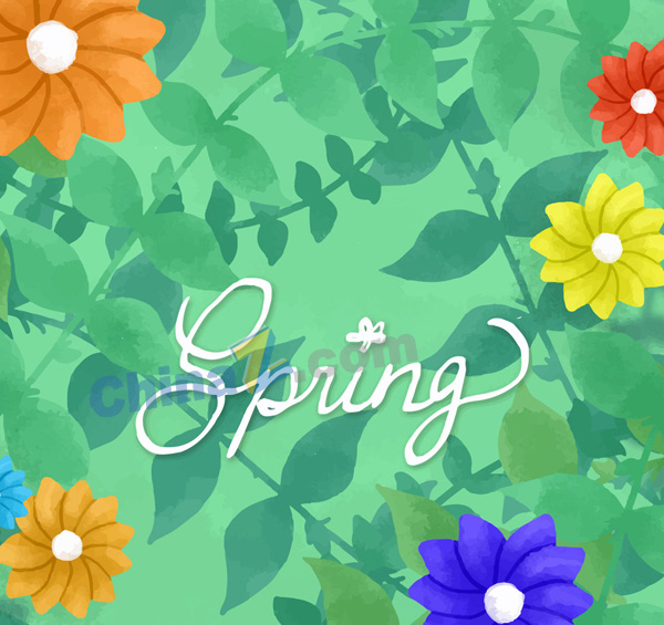 彩色春季花卉和枝叶矢量素材矢量下载