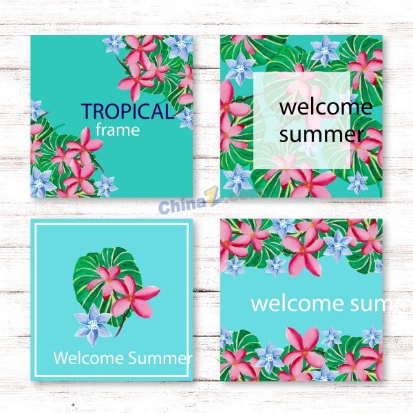 夏季热带花卉邀请卡封面设计矢量下载