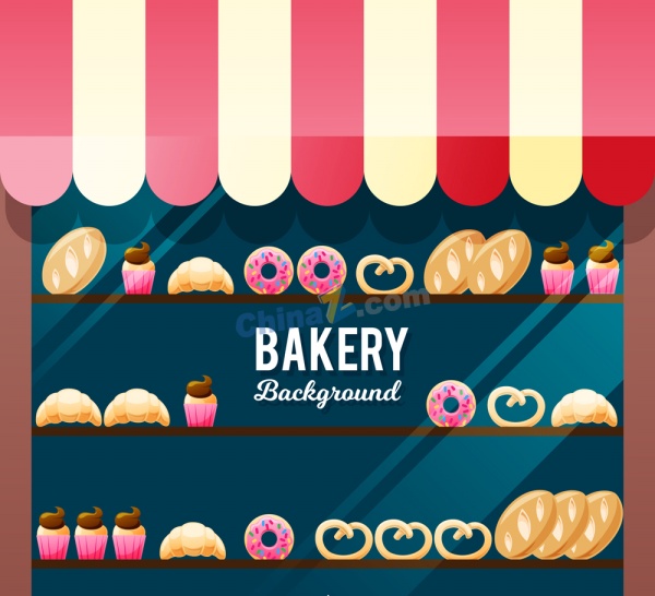 创意甜品店橱窗面包矢量矢量下载