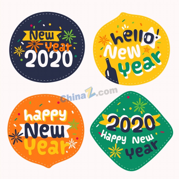 庆祝2020年新年标签设计矢量矢量下载